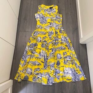Samantha Sung Sleeveless Blue Yellow Linen Maxi Dress Size 12